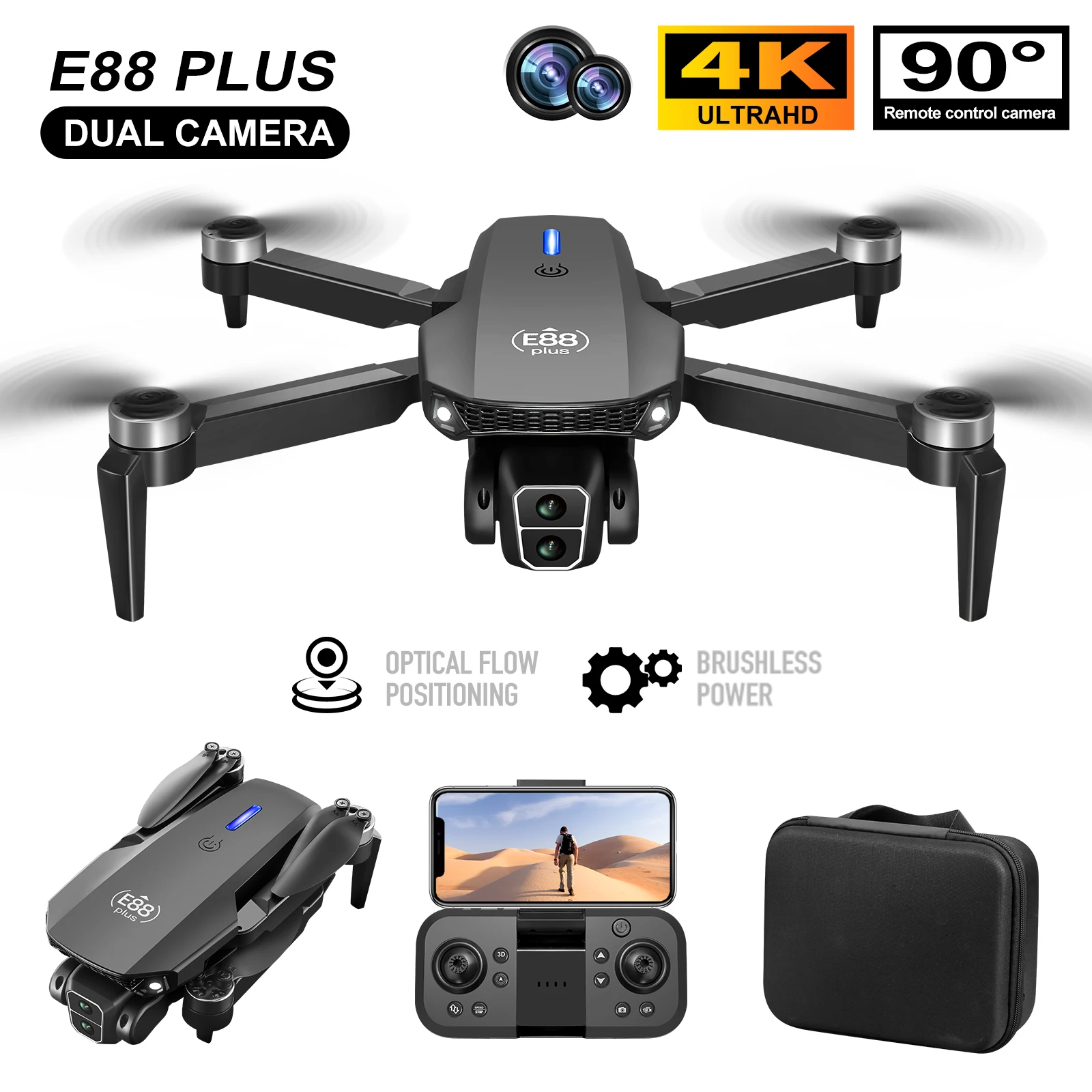 Rc Helicopter Case - Nuevo Dron cuadricóptero E88 Plus: 90